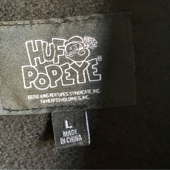 Huff Men's Popeye Black Jacket Olive Graphic Fleece Coach Zip Out Large - Picture 7 of 14